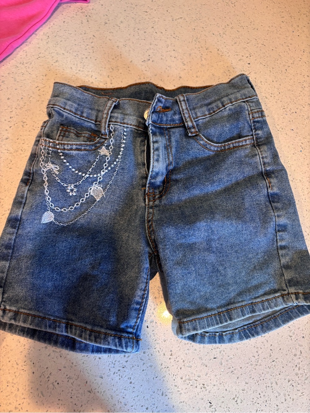 Girls' Blue Denim Shorts with Chain Print